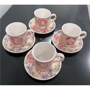 Beautiful GIBSON Everyday Ceramic Pastel Hand Painted Floral Cups & Saucers 8 pc
